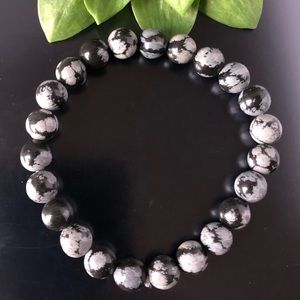 Snowflakes 8mm Natural Stone Beads Stretchable Bracelet